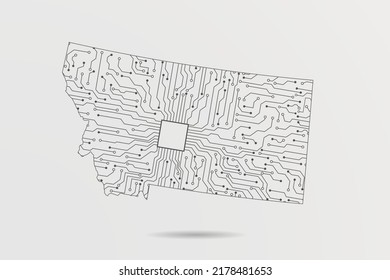 Montana Map - USA, United States of America Map Vector with futuristic circuit board Illustration or High-tech technology mash line and point scales on white background - Vector illustration ep 10