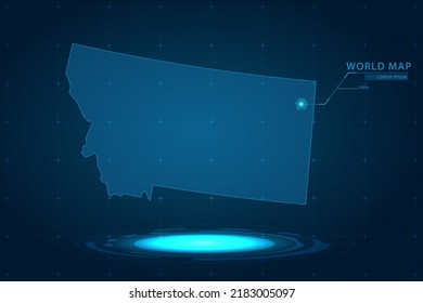 Montana Map - USA, United States of America Map vector template with Hologram in perspective style and HUD, GUI, UI interface isolated on blue background for design - Vector illustration eps 10