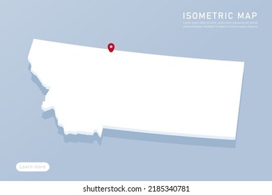 Montana Map - USA, United States of America Map vector template with isometric style including shadow, white, blue color isolated on blue background for design - Vector illustration eps 10