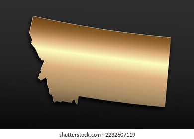 Montana Map - USA, United States of America Map vector template with 3D, gold luxury style including shadow on black background for design, education, website - Vector illustration eps 10