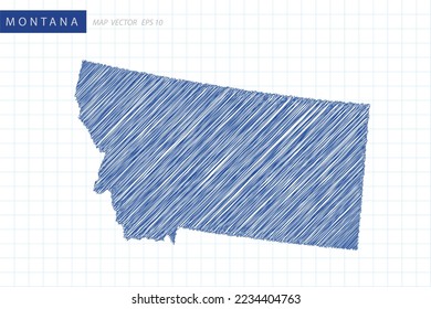 Montana Map - USA, United States of America Map vector template with blue outline graphic and pen drawing sketch style isolated on white grid background for design - Vector illustration eps 10