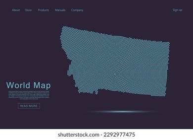 Mapa de Montana - EE.UU., Mapa de los Estados Unidos de América con puntos azules, rejilla, grunge, estilo de medio tono aislado sobre fondo morado oscuro para sitio web, diseño tecnológico - Ilustración vectorial eps 10