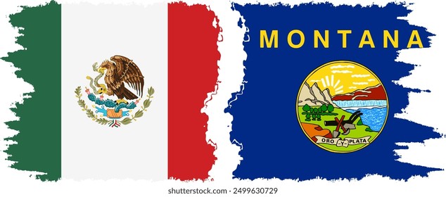 Montana and Mexico grunge brush flags connection, vector