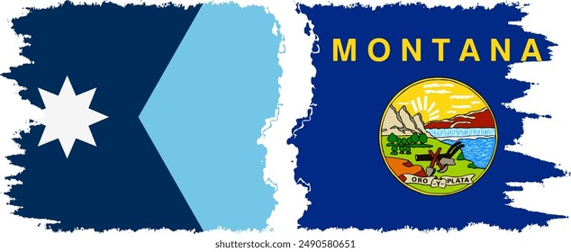 Montana and Minnesota states grunge brush flags connection, vector