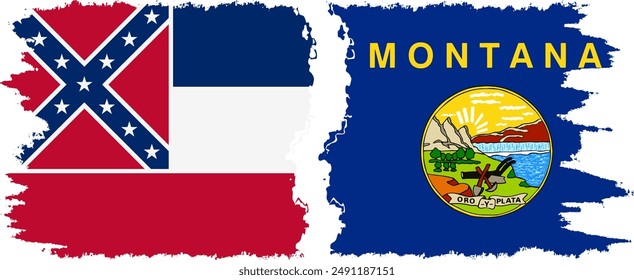 Montana and Mississippi states grunge brush flags connection, vector