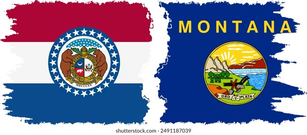 Montana and Missouri states grunge brush flags connection, vector