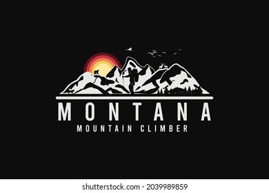 Montana mountain climber, silhouette style