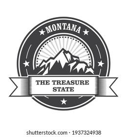 Montana Mountains badge, Treasure State stamp label, vector