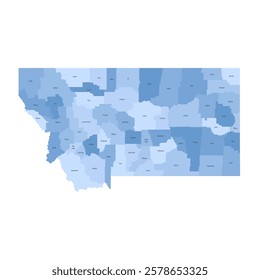 Montana, MT - detailed political map of US state. Administrative map divided into counties. Blue map with county name labels. Vector illustration