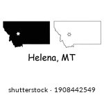 Montana MT state Map USA with Capital City Star at Helena. Black silhouette and outline isolated on a white background. EPS Vector