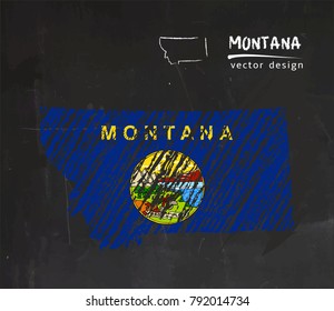 Montana national vector map with sketch chalk flag. Sketch chalk hand drawn illustration