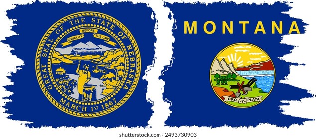 Montana and Nebraska states grunge brush flags connection, vector