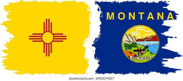 Montana and New Mexico states grunge brush flags connection, vector