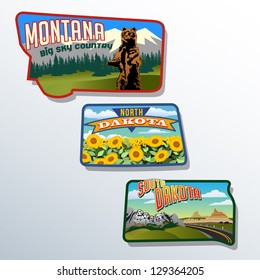 Montana, North Dakota, South Dakota, United States retro designs