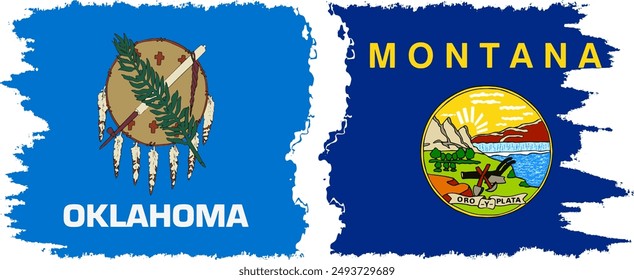 Montana and Oklahoma states grunge brush flags connection, vector