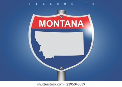 Montana on highway road sign over blue background, 3d rendering 