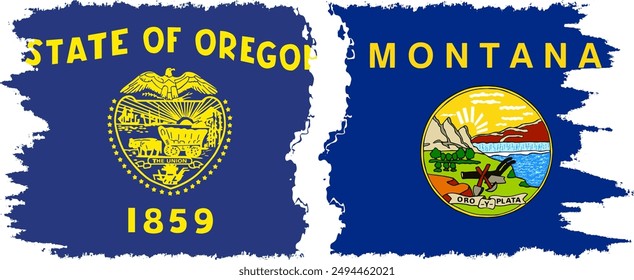 Montana and Oregon states grunge brush flags connection, vector