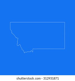 Montana outline map, stroke. Line style. White and blue. Vector EPS8