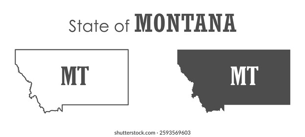 Montana. The outline and silhouette of the state with the abbreviated abbreviation of the name. The state border. A template for the design of printed products
