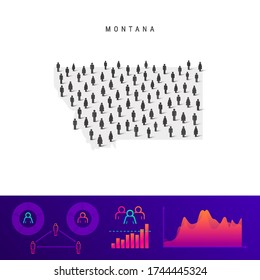 Montana people map. Detailed vector silhouette. Mixed crowd of men and women icons. Population infographic elements. Vector illustration isolated on white.