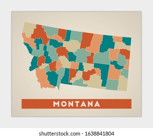 Montana poster. Map of the us state with colorful regions. Shape of Montana with us state name. Beautiful vector illustration.