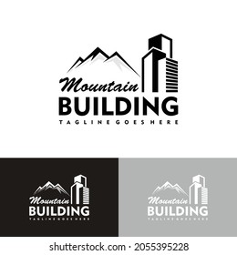 Montana Real Estate Vector Logo Template. Logos for mountain resorts or real estate agents specializing in cottage settlements. Realty construction architectural symbol.