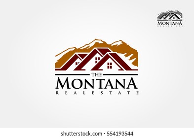 The Montana Real Estate Vector Logo Template. Logo for the resort in the mountains or a real estate agency specializing in cottage settlements. Realty construction architecture symbol. 