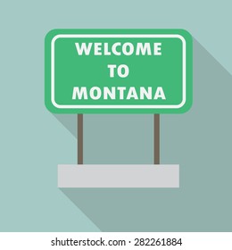 Montana road sign. Flat style with long shadow. Vector EPS10