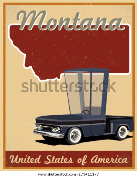 Montana road trip vintage\
poster