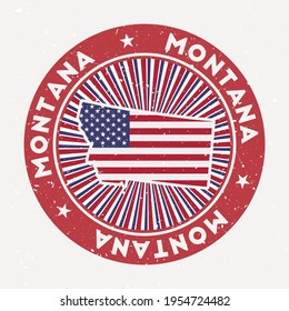 Montana round stamp. Logo of us state with flag. Vintage badge with circular text and stars, vector illustration.