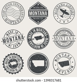 Montana Set of Stamps. Travel Stamp. Made In Product. Design Seals Old Style Insignia.