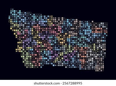 Montana, shape of the state build of colored cells. Digital style map of the Montana on dark background. Small size square blocks. Amazing vector illustration.