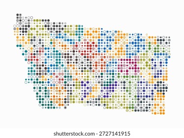 Montana, forma do estado de construção de células coloridas. Mapa de estilo digital do Montana em fundo branco. Blocos circulares de tamanho pequeno. Ilustração vetorial com estilo.