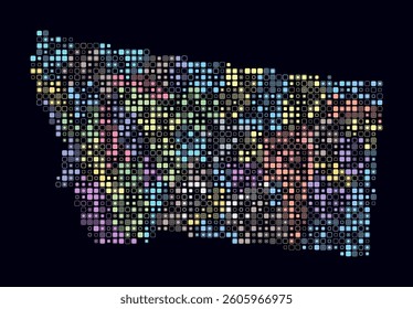 Montana, shape of the state built of colored cells. Digital style map of Montana on a dark background. Small size rounded square blocks. Classy vector illustration.