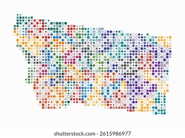 Montana, shape of the state built of colored cells. Digital style map of Montana on a white background. Small size rounded square blocks. Stylish vector illustration.