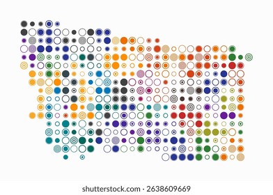 Montana, shape of the state built of colored cells. Digital style map of Montana on white background. Large size circle blocks. Simple vector illustration.