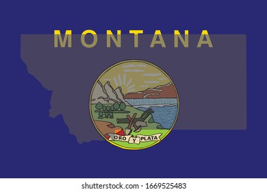 Montana silhouette on state flag background