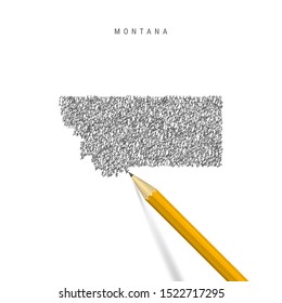 Montana sketch scribble map isolated on white background. Hand drawn vector map of Montana. Realistic 3D pencil.