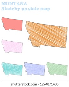 Montana sketchy us state. Ideal hand drawn us state. Optimal childish style Montana vector illustration.