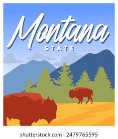 estado de montana con hermosa naturaleza y siluetas de animales