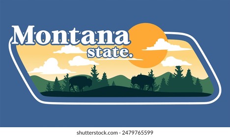 montana state with beautiful nature and animal silhouettes