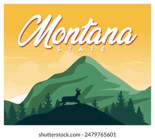 montana state with beautiful nature and animal silhouettes