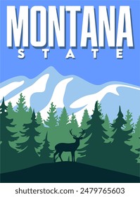 montana state with beautiful nature and animal silhouettes