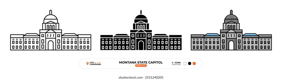 Montana State Capitol Line Icon. US Helena, Capital Color Symbol, Chill Out Sign, Editable Stroke.