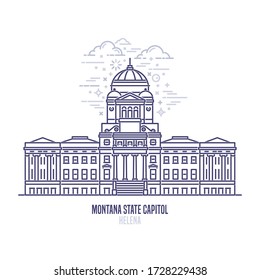 Montana State Capitol located in Helena city. The state capitol building and government of U.S. state Montana. The great example of Greek neoclassical architecture style. City sight linear vector icon