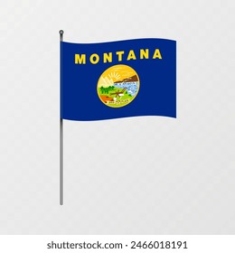 Montana state flag on flagpole. Vector illustration.