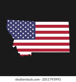 Montana state map with American national flag on black background