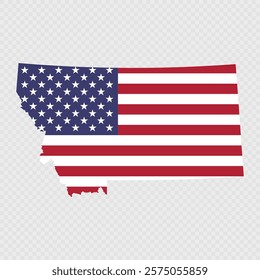 Montana state map with American national flag.