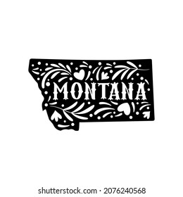 Montana state map with doodle decorative ornaments. For printing on souvenirs and T-shirts