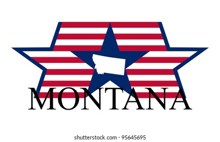 Montana state map, flag, and name.